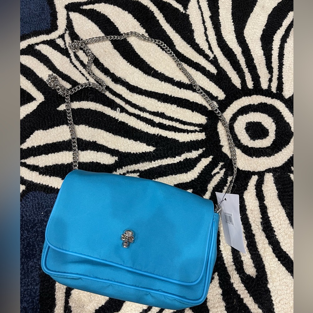 Alexander McQueen cerulean small skull fialle bag